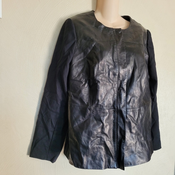 Talbots Black Lamb Skin Leather Jacket with Knit Sleeves Size Women's 12W - Picture 5 of 14